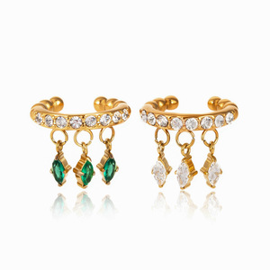 <b>Clip</b>-on Earrings Gold Plated Zircon Marquise Pendant Party Jewelry Geometric Design - Product Image 5