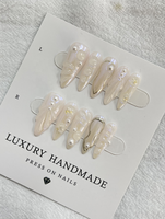 Lot de 10 faux ongles Y2K en forme de cœur chromé 3D, peints à la main, en PMMA, forme ballerine/cercueil, à presser, design personnalisé, application facile