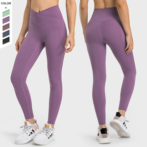 Collants de sport à taille croisée pour femmes, Leggings de Yoga de Fitness de course à pied sans ligne T avec poches doubles sur les côtés, nouvelle collection - Product Image 1