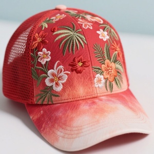 Gorra de Béisbol Personalizada de Algodón Grueso Cepillado con Estampado Tie-Dye Rojo, Diseño Festivo con Bordado de Árbol de 6 Paneles, Logotipo Deportivo Personalizado de 5 Paneles - Product Image 4