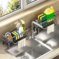 Organisateur d'évier de cuisine, support pour tampon de nettoyage, porte-savon, panier à éponges, support pour brosse, panier à éponges - Solution de rangement