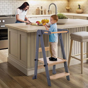 Tour d'apprentissage pliable pour enfants en bois, réglable en hauteur, avec barre <span class=keywords><strong>de</strong></span> sécurité pour comptoir <span class=keywords><strong>de</strong></span> cuisine, <span class=keywords><strong>salle</strong></span> <span class=keywords><strong>de</strong></span> <span class=keywords><strong>bain</strong></span> - Product Image 2