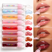 Buat Logo Anda Sendiri 8 Warna Glossy Gel Lip Gloss Makeup Tahan Lama Melembapkan Lipgloss Lip Balm Lip Glaze Label Pribadi