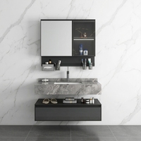 Luxury Matte Black Floating Modern Bathroom Vanity Ceramic Wall-Mounted Smart LED Glass Mirror Cabinet Toothbrush Holder Set