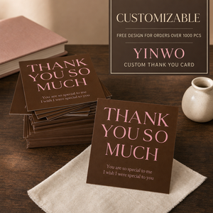 Biglietto di ringraziamento personalizzato marrone cioccolato all'ingrosso - Grazie mille! Stampa personalizzata, forma personalizzata, OEM ODM - Product Image 2