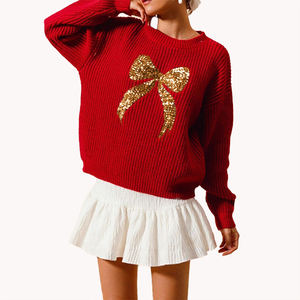 Suéter de Mujer Nuevo de Otoño Invierno, Holgado con Lazo, Manga Larga, Cuello Redondo, Jersey Holgado con Lazo para Mujer - Product Image 6