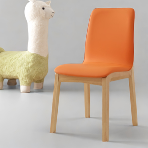 Nordic Solid Wood <strong>Dining</strong> <strong>Chair</strong> with Leather Upholstery Simple Light Luxury Backrest for Small Apartment White <strong>Cream</strong> Style - Product Image 3
