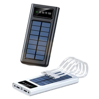Batterie externe solaire avec 4 câbles de charge intégrés, chargeur de téléphone portable portable, lampe de poche pour le camping, les activités de plein air et les situations d'urgence, 10000 mAh
