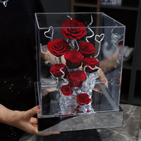 Boîte à roses éternelles en acrylique avec base miroir Glacier, centre de table fleur éternelle, branches argentées, cadeau fait main pour la Fête des Mères