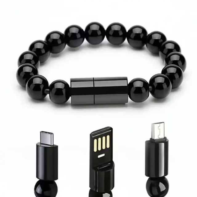 Portable USB Charging Cable Micro USB Type C L Bracelet Beads for iPhone Android Smartphones PVC Foil Compatible Earphones