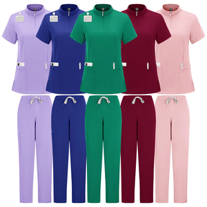 Neues Umweltfreundliches Gewebtes Stehkragen-Reißverschluss-Kasack-Set Krankenschwester-Uniform Schönheitssalon-Arbeitskleidung V-Ausschnitt Oberteil + Hose Zweiteiliges Set Spa - Product Image 1