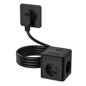 Multiprise Cube norme européenne 10A 5m avec 3 prises CA et 2 ports USB-A et 1 port USB-C – Prise électrique durable - Product Image 1