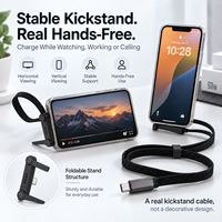 Support de téléphone pliable 2-en-1 avec câble USB-C vers USB-C 240W PD3.1 5A E-Marker 1,5M plat en nylon tressé – Vente en gros