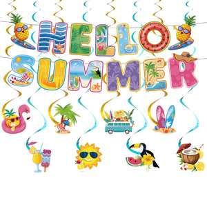 Hawaiian Themed Party Decoration <b>Banner</b> Hanging Set Summer Party Supplies Paper Die Cut Cartoon Design Rectangle Durable - Product Image 5