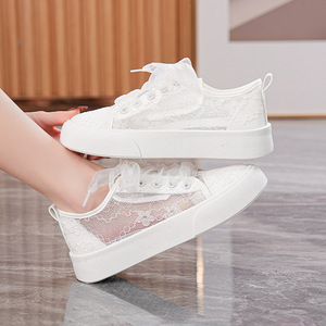 Summer Lace Mesh Sneakers, Light White Canvas Shoes for Women, Breathable Platform Sneakers - Product Image 5