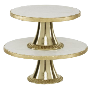 ชุดขาตั้งเค้กโลหะอะลูมิเนียมเคลือบเงาแบบตั้งโต๊ะ 2 ชิ้น สำหรับใช้ในบ้าน โรงแรม ร้านอาหาร พร้อมท็อปหินอ่อน สำหรับวางเค้กวันเกิด - Product Image 1