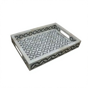 Grand plateau de service carré en incrustation d'os le plus vendu, parfait pour les plateaux de nourriture décoratifs et la présentation de table élégante - Product Image 1