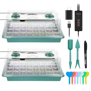 BAVA 2 Packs 80 Cells Germination Kit High Dome Seed Nursery Starter Tray Kit Plant Grow Light Bar with Garden Tools Labels