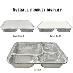 Disposable Aluminum Foil Lunch Box with Paper Lid 4 Compartments PP Material Food Grade Recyclable Multiple Sizes - Product Image 3