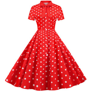 Nouveauté Vêtements pour femmes Robe vintage à pois et col montant d'été Jupe rétro élégante à nœud pour femme - Product Image 1