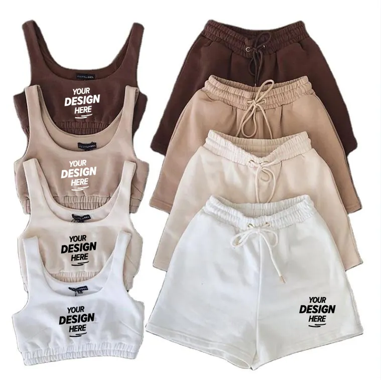 Cotton Two Piece Short Pants Set Short 2 Piece Set For Women Summer Two Piece Sports Bra Crop Top And Shorts Sets Running Suit