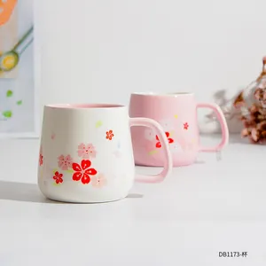 Sakura-taza de porcelana de leche y té, tazas de cerámica hechas a mano con logotipo personalizado