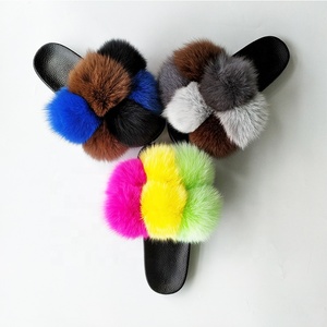 Chaussons en fourrure à pompon ouverts pour <span class=keywords><strong>femme</strong></span>, modèle 2020, en vraie fourrure de renard, mignons et moelleux - Product Image 3