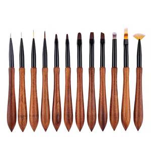Ensemble de pinceaux à manche en bois pour nail art, poils synthétiques fins en nylon, pour peinture de pétales, gel UV, ombrage, forme éventail, pinceaux de manucure - Product Image 1