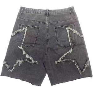 Shorts en jean baggy pour homme, taille haute, déchirés, coupe droite, style streetwear décontracté - Product Image 4