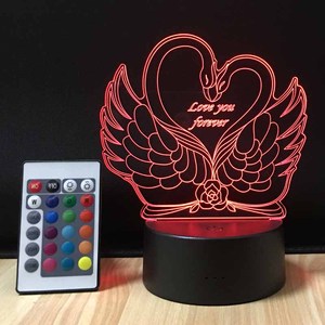 Thiên Nga 3D LED Đèn Tôi Yêu Bạn Lãng Mạn Ánh Sáng Ban Đêm LED Trang Trí Bảng Đèn USB Đầy Màu Sắc Thay Đổi Điều Khiển Từ Xa Đèn - Product Image 6