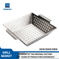 Panier de cuisson rectangulaire Pinnovo en acier inoxydable robuste pour légumes au charbon de bois, couleur argent, compatible lave-vaisselle, pour usage extérieur