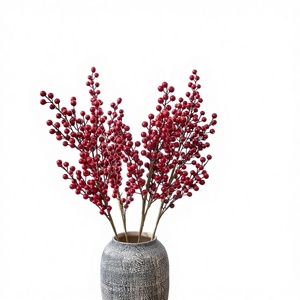 Oferta de Liquidación: Flores Artificiales para Decoración del Hogar, Navidad, Bodas, con Bayas Rojas y Hojas de Acebo - Product Image 1