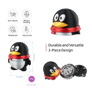 Broyeur à herbes portable en plastique et aluminium à 3 couches en forme de pingouin 3D, kit d'accessoires pour broyage manuel - Product Image 5
