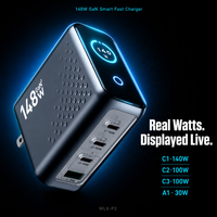 Chargeur portable 148W GaN ignifuge avec écran LED 3C1A PD3.1 Super Fast Charging certifié CE FCC RoHS OEM/ODM Logo personnalisé