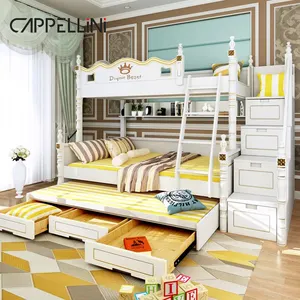 Cheap Modern Style Mdf Kids Bed Loft Bedroom Furniture Set Double Wooden Children Bunk Bed With Storage Slide
