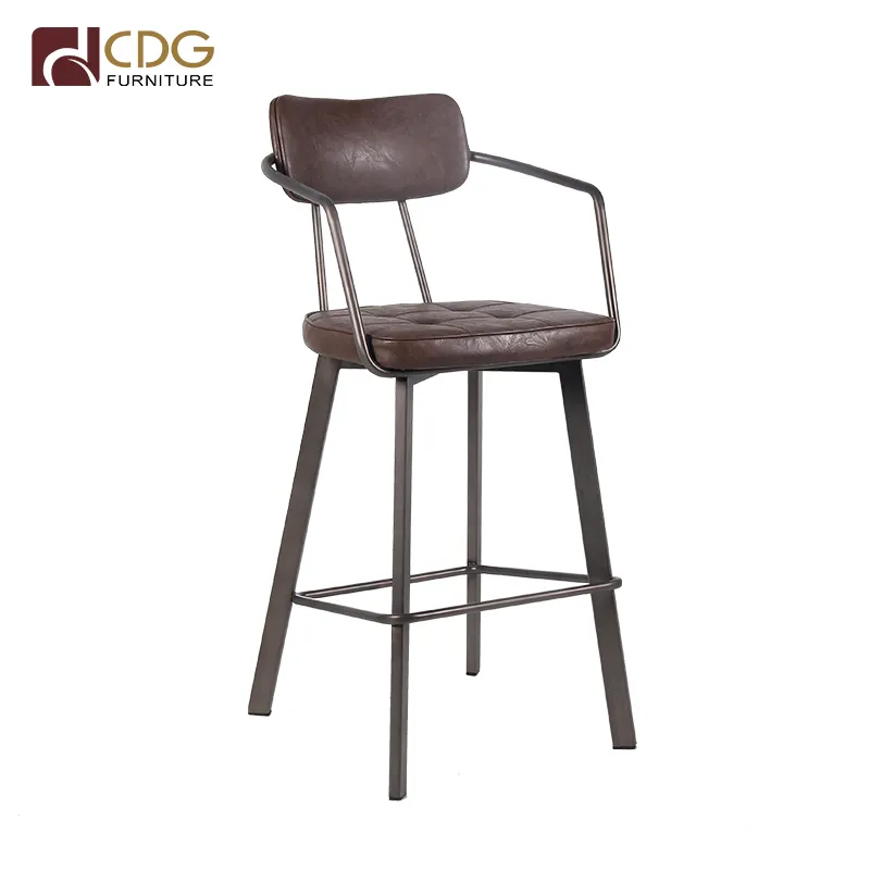 Vintige-reposapiés de Metal para muebles de comedor, taburete de cuero PU para Bar, silla alta