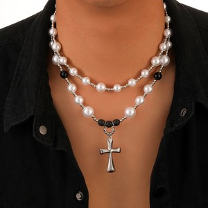 Collana <span class=keywords><strong>con</strong></span> Croce e Perline per Uomo, Ciondolo di Lusso <span class=keywords><strong>con</strong></span> Zirconi, Accessori di Gioielleria Maschile - Product Image 5