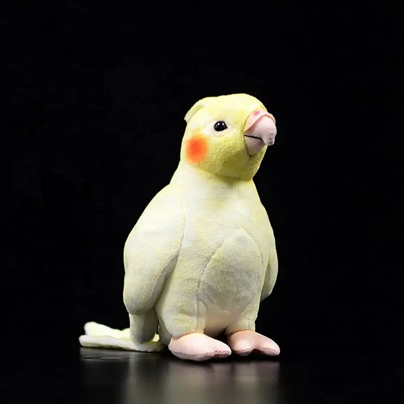 OEM özelleştirilmiş gerçekçi sarı Cockatiel kuş peluş oyuncaklar gerçek hayat Mini papağan doldurulmuş hayvan oyuncak