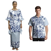 Ensemble de 2 pièces sur mesure, design personnalisé, tenues assorties pour couple polynésien, Puletasi pour femmes, chemises pour hommes à imprimé hibiscus hawaïen