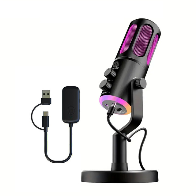 Wireless RGB Gaming Microphone for Mobile Live Recording and ESports Voice Communication with High Sensitivity 1 Year Warranty