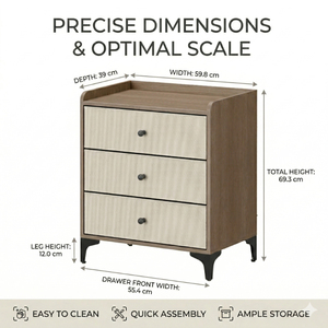 Mesita de Noche con 3 Cajones, Cómoda de Tela, Organizador, Mueble de Almacenamiento para Dormitorio, Pasillo, Entrada, Armarios - Product Image 4