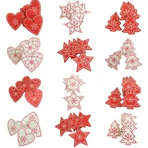 Custom Xmas Hangings DIY Wood Crafts Heart/Tree/Star Shape Tags Wooden Pendants Ornaments Christmas Tree Decoration Supplies