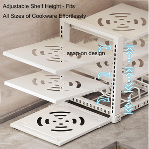 Étagère réglable robuste à 8 niveaux de 20,8 pouces, noire, pour rangement sous armoire, support pour casseroles, poêles et couvercles, organisateur pour poêles à frire et poêles en fonte - Product Image 1