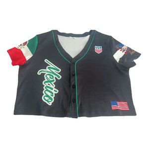 Label Kustom OEM Guatemala Meksiko AS Kaos Pendek Wanita Remaja Baju Olahraga Bernapas Crop Top Jersey Baseball - Product Image 3