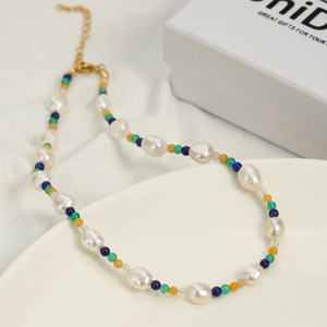 Gargantilha de aço inoxidável, gargantilha banhada a ouro verdadeiro, água doce, barroco, colorida, gargantilha, joias de pérola para mulheres - Product Image 1