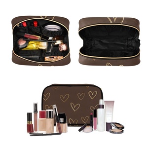 Hawaii Custom Puakenikeni <b>Lei</b> Luxury Gold Heart Brown Printed Zipper Makeup Bag, Toiletry Bag, Brush Bag - Product Image 4