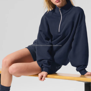 Sweat-shirt unisexe décontracté et respirant en maille tricotée avec logo 3D brodé le long du col zippé, coupe ample, collection 2026, best-seller - Product Image 3