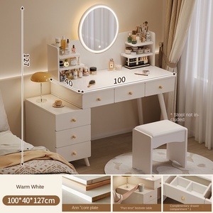 Modern Bedroom Dressing Table with Integrated Bucket Cabinet Makeup <strong>Mirror</strong> for Small Apartment <strong>Bedside</strong> or Living Room Use - Product Image 6
