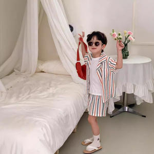 Conjuntos de Verano 2026 Estilo Coreano para Hermanos, Vestido a Rayas con Bloques de Color <span class=keywords><strong>y</strong></span> Chaleco, Pantalones Cortos de Manga Corta, Atuendo para Hermana <span class=keywords><strong>y</strong></span> Hermano - Product Image 4