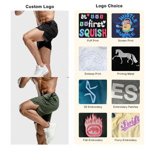 Bordado personalizado transpirable respetuoso con el medio ambiente para hombre al aire libre 90 poliéster 10 Spandex gimnasio pantalones cortos cintura elástica correr corto doble - Product Image 3